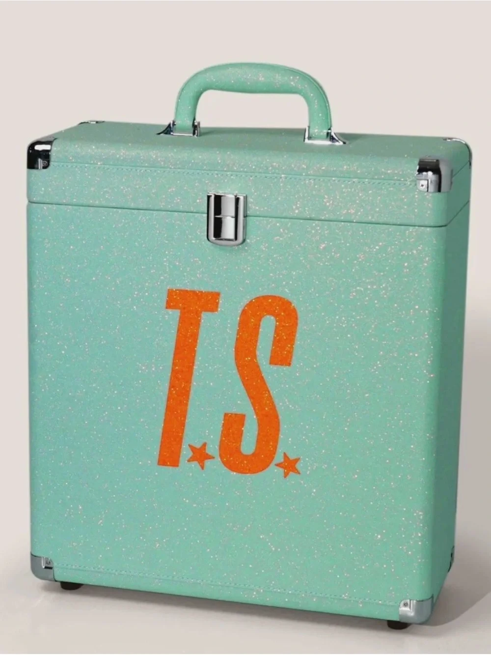 Taylor Swift TS Mint Green Vinyl Record Case with Orange Monogram New
